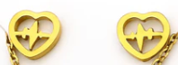 Polished gold-tone heart design accented with a heartbeat motif