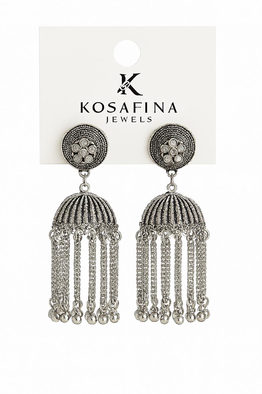 Vintage-Inspired Silver Dome Drop Earrings