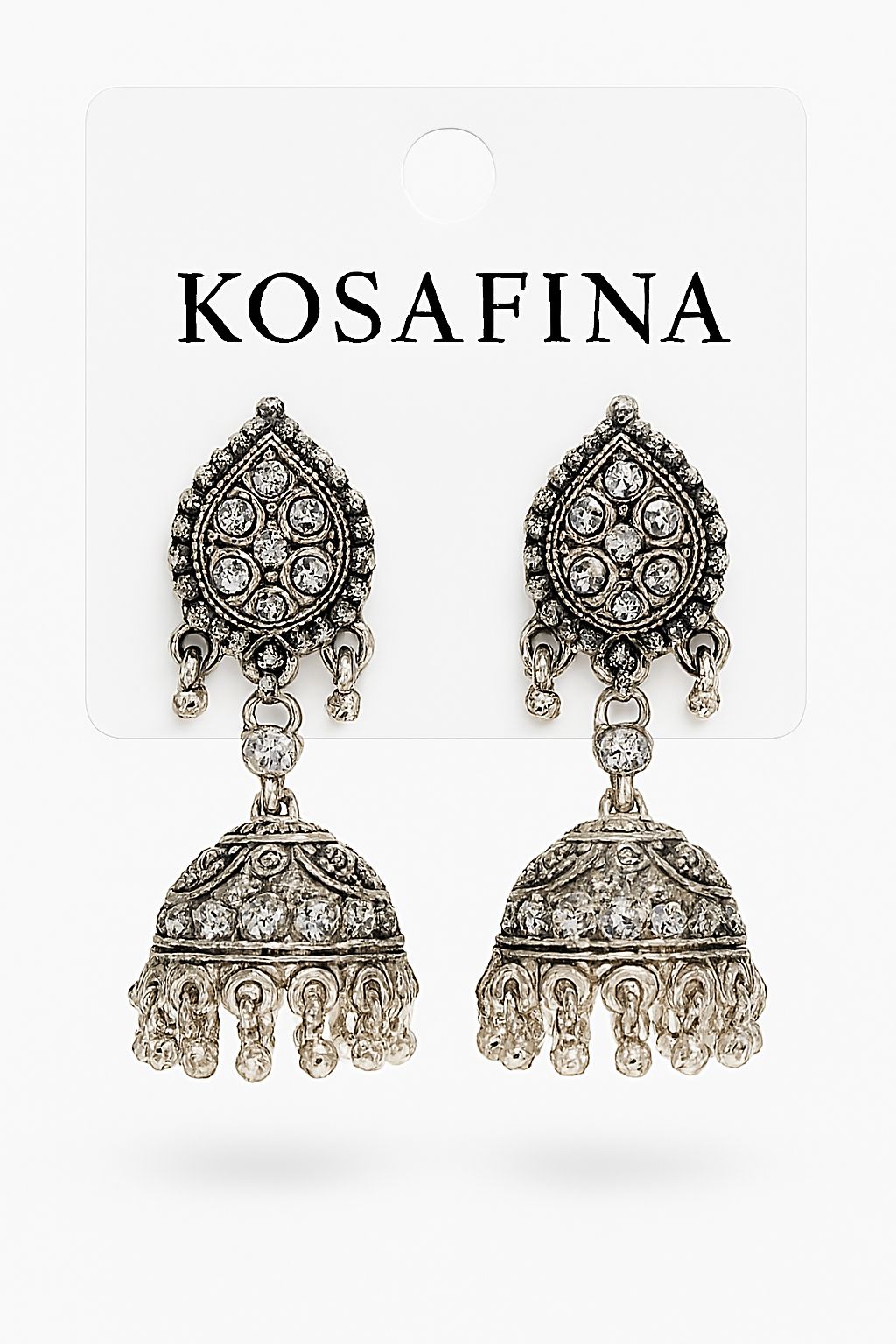 Antique silver-finish jhumka earrings