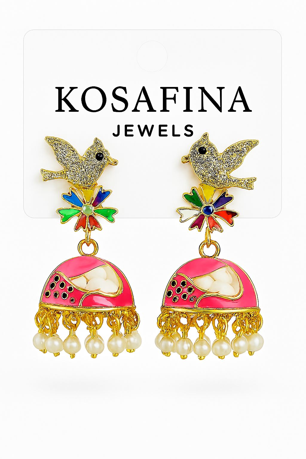 Multicolor Bird and Jhumka Earrings