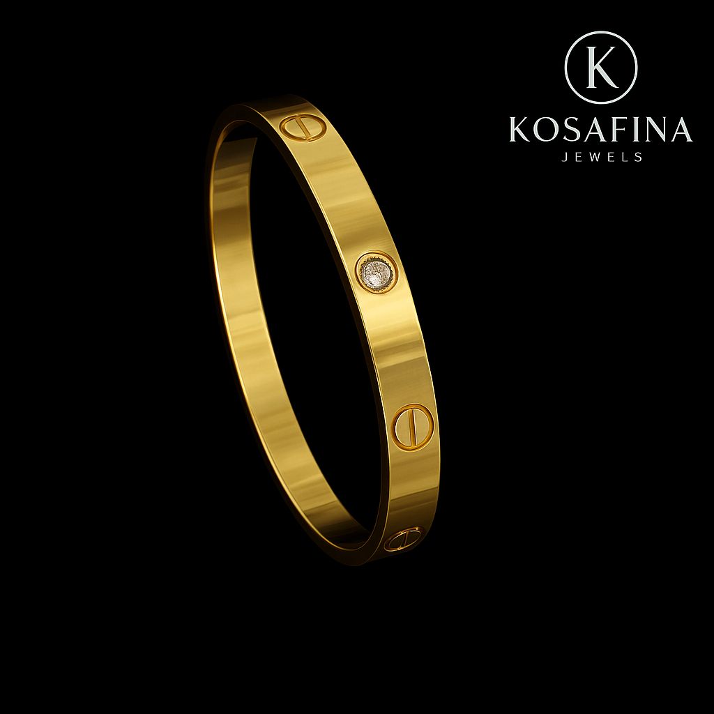 Classic Screw Motif Golden bracelet with Stone Accent